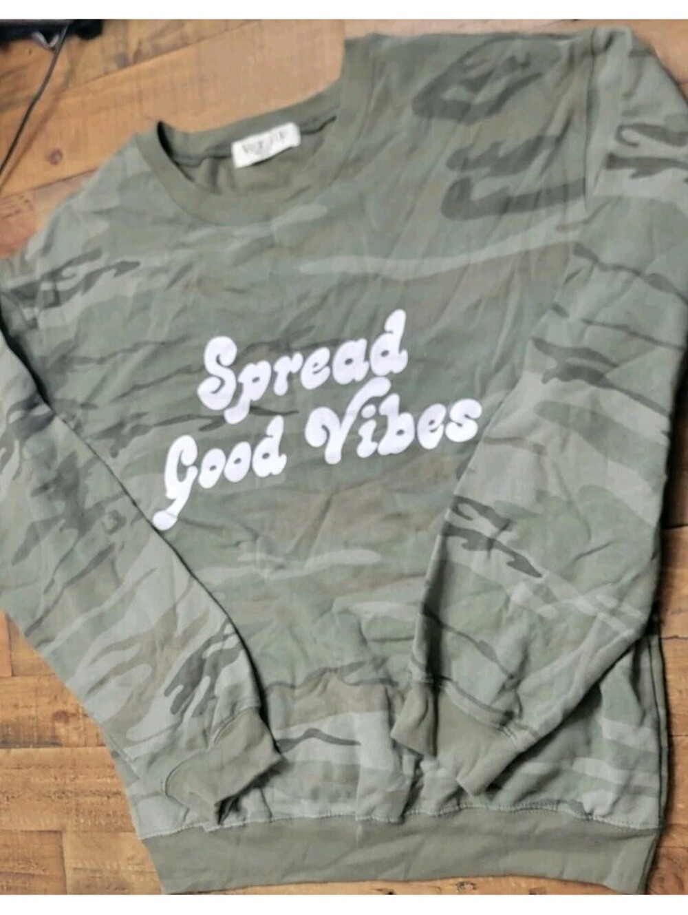 Girls Camo Sweatshirt L 11-13 Spread Good Vibes Green Pullover Fleece
